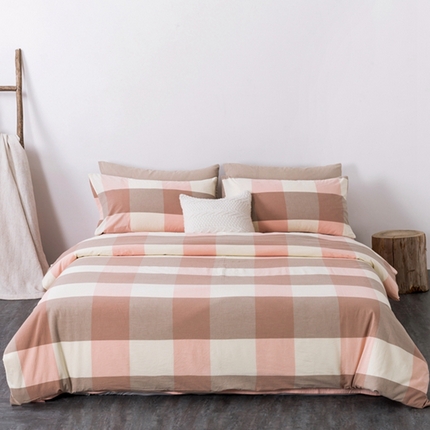 91家纺网 家纺一手货源 找家纺 玖弘家居 2025新款水洗棉单被套 蜜粉大格