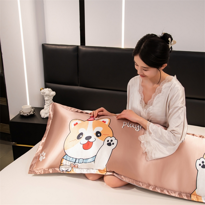 91家纺网 家纺一手货源 找家纺 梦舒羽 2025新款可水洗冰丝双人枕套凉爽情侣枕头套枕芯套 可爱汪