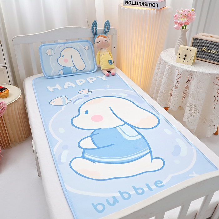 91家纺网 家纺一手货源 找家纺 八零年代 2025新品云柔牛奶丝儿童凉席套件蓝色小狗