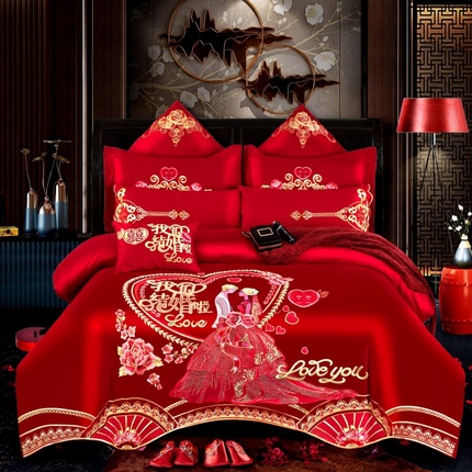 91家纺网 家纺一手货源 找家纺 甜咪咪婚庆 2025新款纯棉全棉面料刺绣结婚 婚庆 四件套 多件套  小红书推荐热款 世纪婚礼红