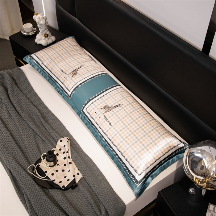 91家纺网 家纺一手货源 找家纺 梦舒羽 2025新款可水洗冰丝双人枕套凉爽情侣枕头套枕芯套 长颈鹿