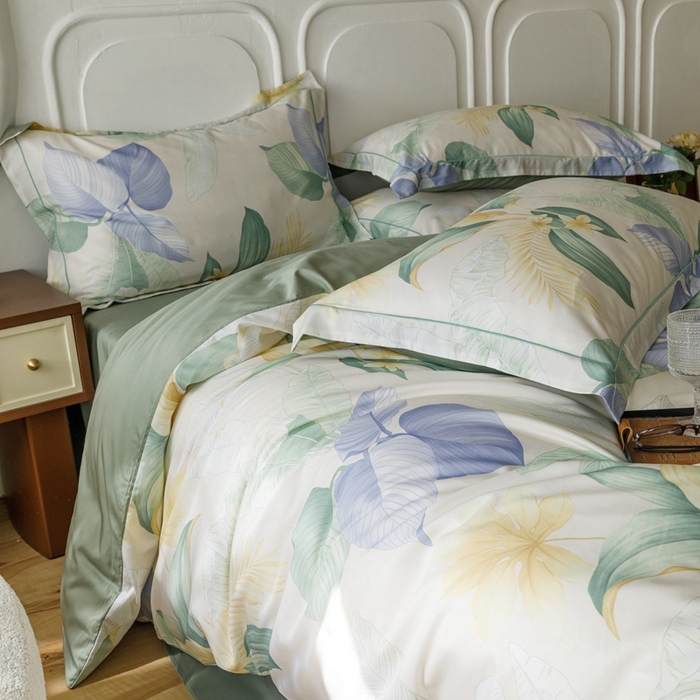 91家纺网 家纺一手货源 找家纺 金奇达2025新款【休闲午后】-轻氧水光莱赛尔四件套（标准号全网控价（折后券后）不低于258） 花悦吟兰