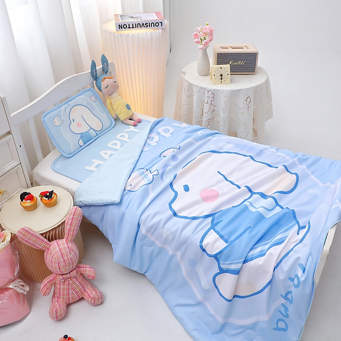 91家纺网 家纺一手货源 找家纺 八零年代 2025新品云柔牛奶丝儿童凉席套件蓝色小狗