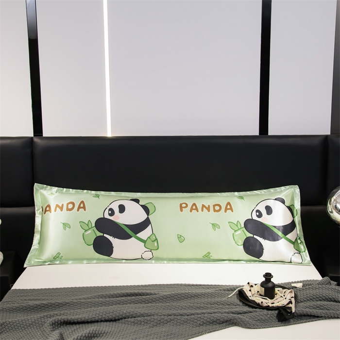 91家纺网 家纺一手货源 找家纺 梦舒羽 2025新款可水洗冰丝双人枕套凉爽情侣枕头套枕芯套 熊猫宝贝