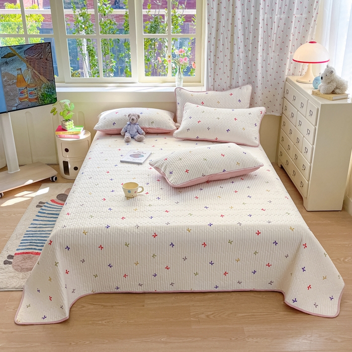 91家纺网 家纺一手货源 找家纺 （总）857家居 2025新款针织双层纱床盖三件套