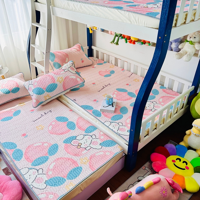 91家纺网 家纺一手货源 找家纺 小虾米 2025乳胶凉席上下床床笠 桃兔兔粉