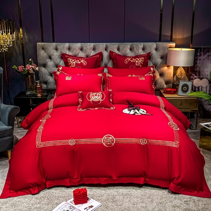 91家纺网 家纺一手货源 找家纺 甜咪咪婚庆 2025新款纯棉全棉面料刺绣结婚 婚庆 四件套 多件套  小红书推荐热款 一路有喜全棉