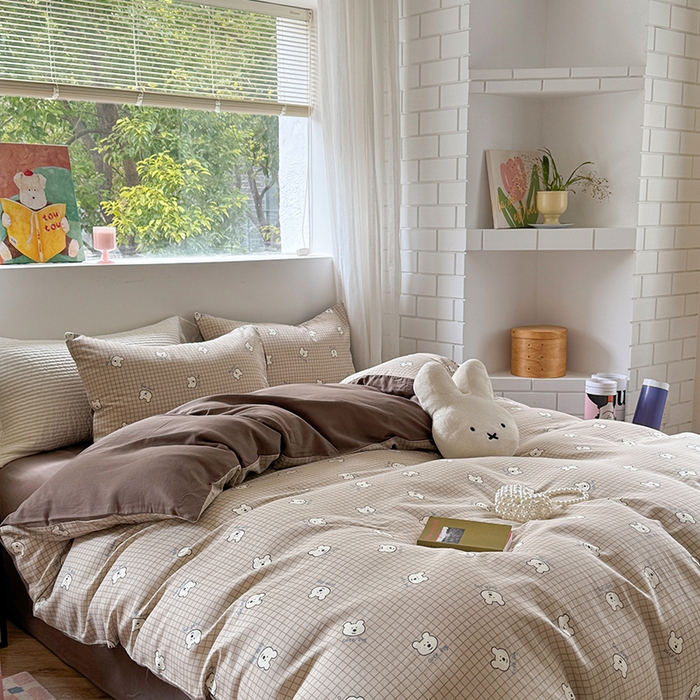 91家纺网 家纺一手货源 找家纺 2025新款全棉有氧双层纱四件套-卡通系列 汪汪格