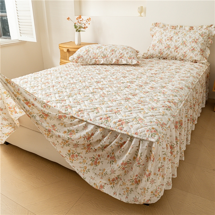 91家纺网 家纺一手货源 找家纺 屹成家纺 2025新款水洗泡泡棉床裙 繁花似锦