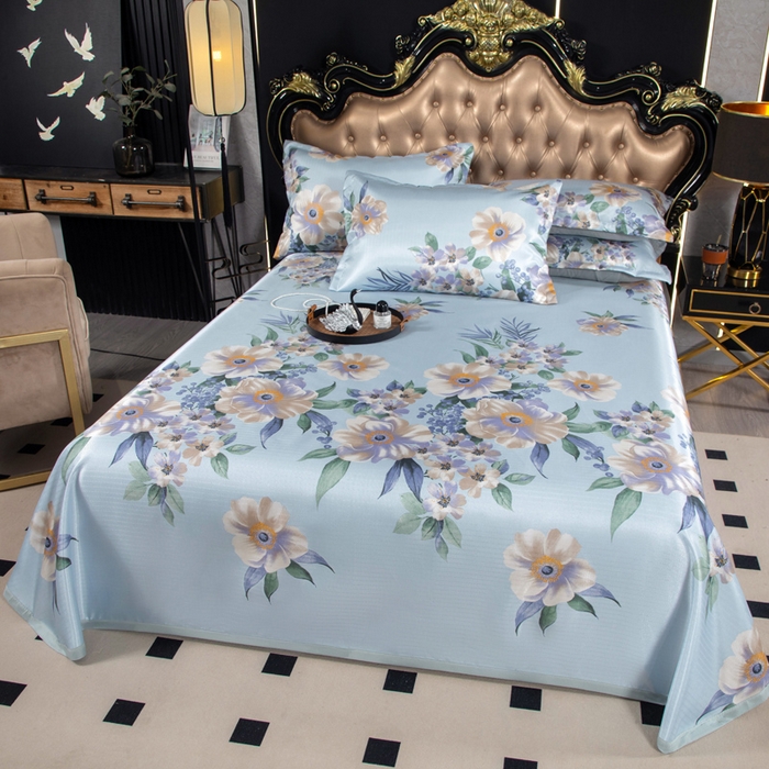 91家纺网 家纺一手货源 找家纺 肖恩毯业 2025新款印花斜纹冰丝席三件套 铃兰絮语