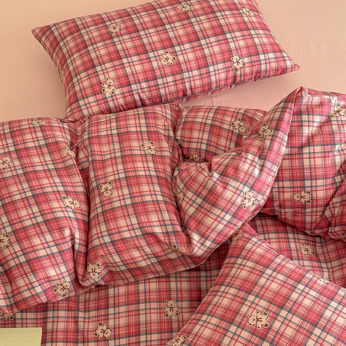 91家纺网 家纺一手货源 找家纺 塞纳 2026新款.全棉有氧双层纱四件套-场景二-禧可-红