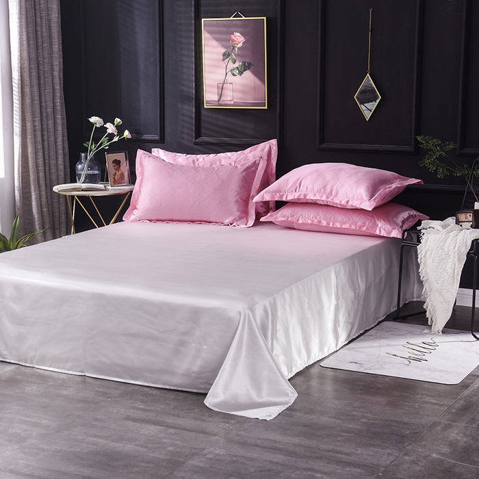 91家纺网 家纺一手货源 找家纺 经年 2025年特价款丝绸水洗冰丝四件套-单床单 直播爆款 粉色白