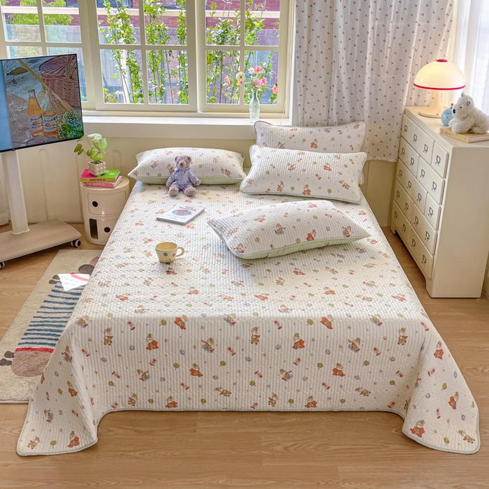 91家纺网 家纺一手货源 找家纺 857家居 2025新款针织双层纱床盖三件套 绿野仙踪