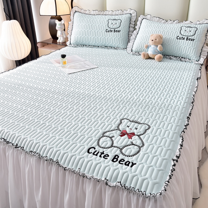 91家纺网 家纺一手货源 找家纺 炫拼家纺 2025新款coco熊床裙款乳胶凉席 coco熊-冰雪蓝