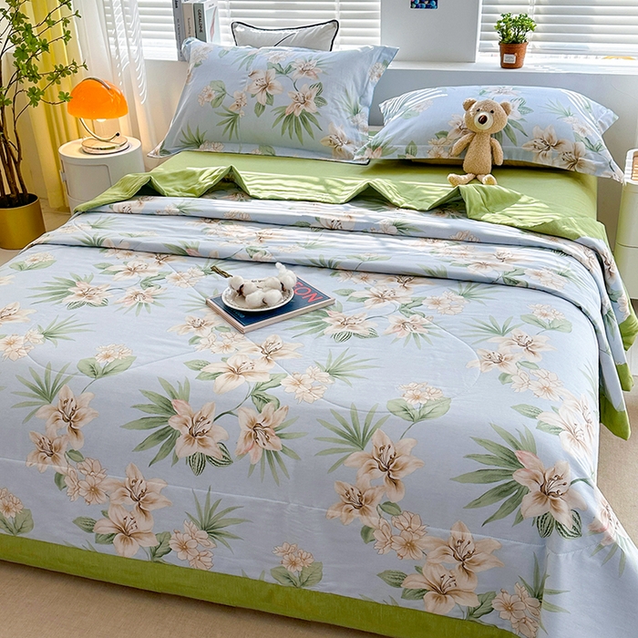 91家纺网 家纺一手货源 找家纺 欧夏家纺 2025新款里外全棉印花夏被100%新疆棉花 花涧水色