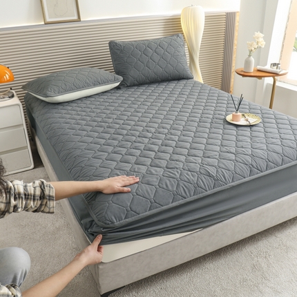 慕克斯  2025新款原棉大豆抗菌夹棉防水床笠床垫保护罩-四季跑量款 青灰