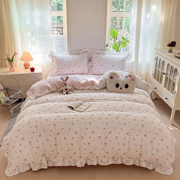 91家纺网 家纺一手货源 找家纺 雨帆家纺2025新款水洗棉印花四件套 花香四季