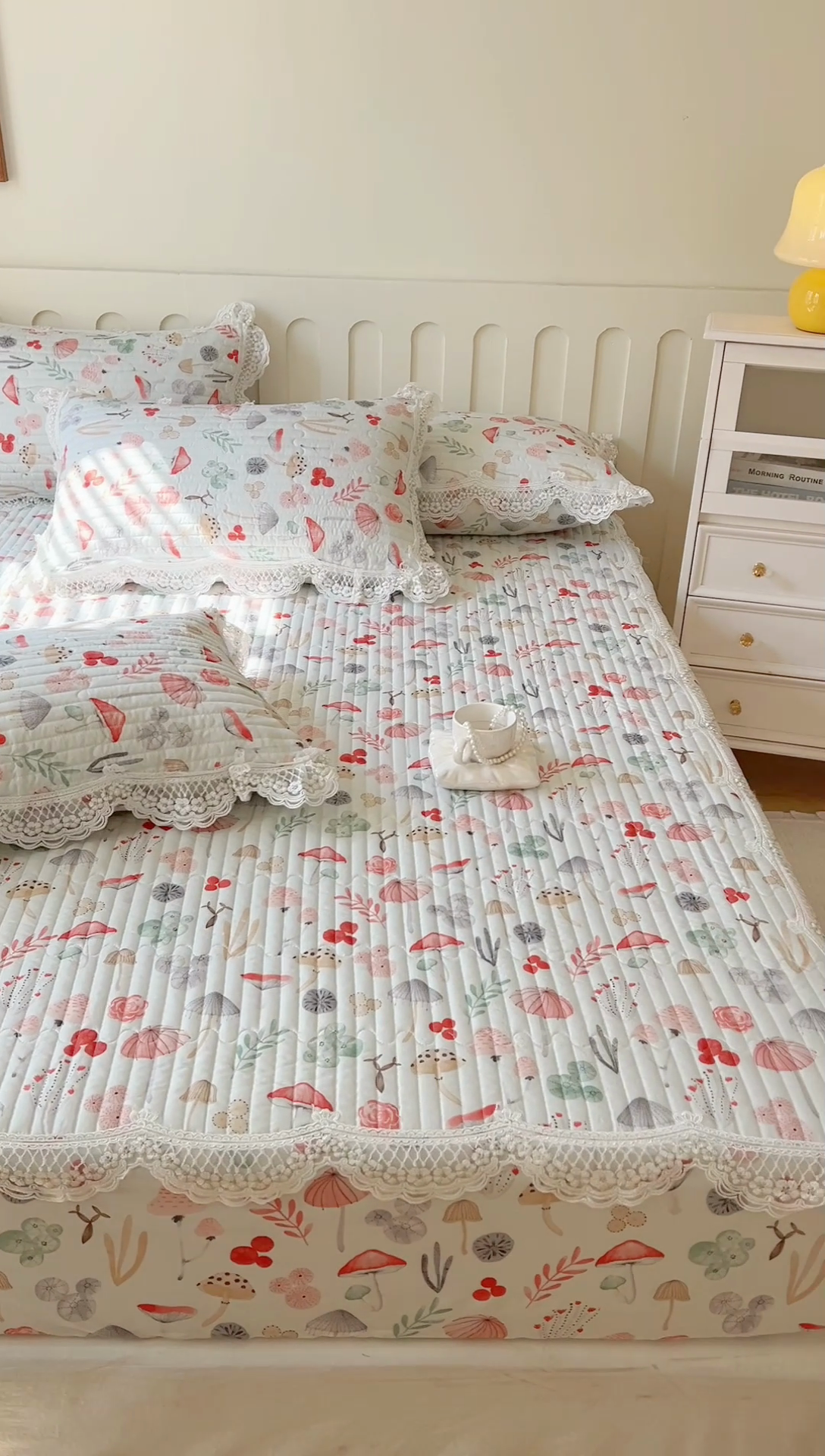 91家纺网 家纺一手货源 找家纺 麒豆豆 2025新款天丝印花床笠 蘑菇森林