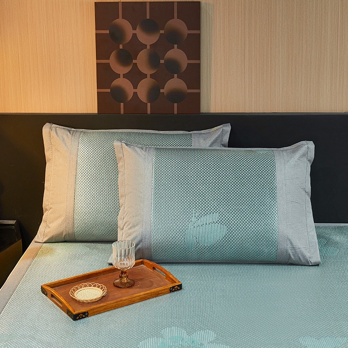 91家纺网 家纺一手货源 找家纺 青雅席业 2025新款3D复合提花清凉冰藤席-花语系列 花语-绿