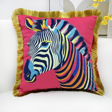 爱家居 2025新款欧式美式沙发抱枕套靠垫套轻奢流苏白马绒抱枕含芯床头靠枕垫定制 时尚斑马