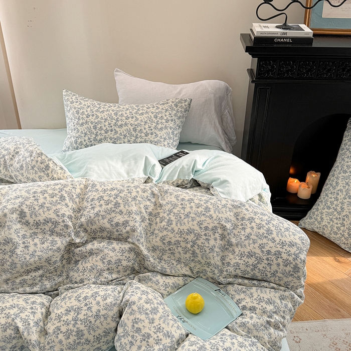 91家纺网 家纺一手货源 找家纺 2025新款全棉有氧双层纱四件套-碎花系列 悠然南山