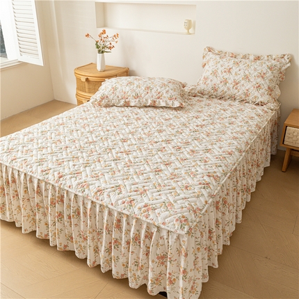 屹成家纺 2025新款水洗泡泡棉床裙三件套 繁花似锦