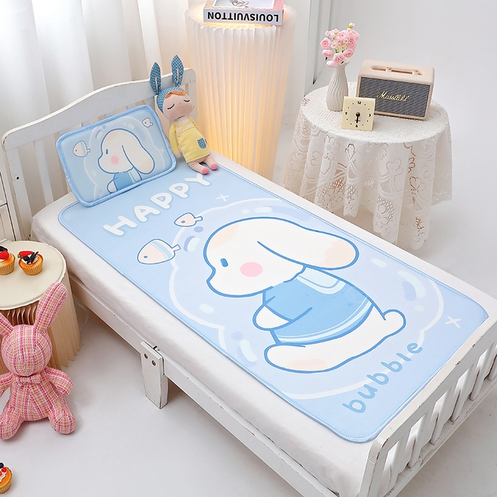 91家纺网 家纺一手货源 找家纺 八零年代 2025新品云柔牛奶丝儿童凉席套件蓝色小狗