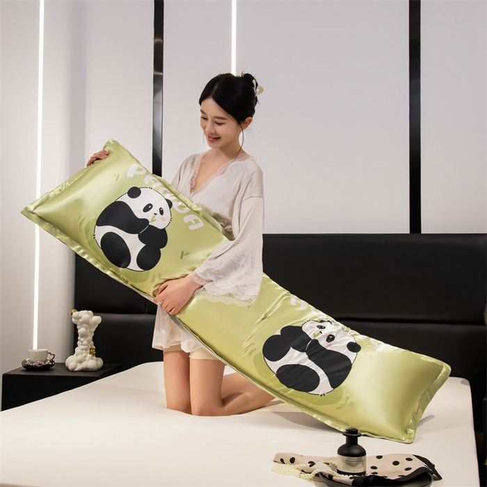 91家纺网 家纺一手货源 找家纺 梦舒羽 2025新款可水洗冰丝双人枕套凉爽情侣枕头套枕芯套 快乐熊猫