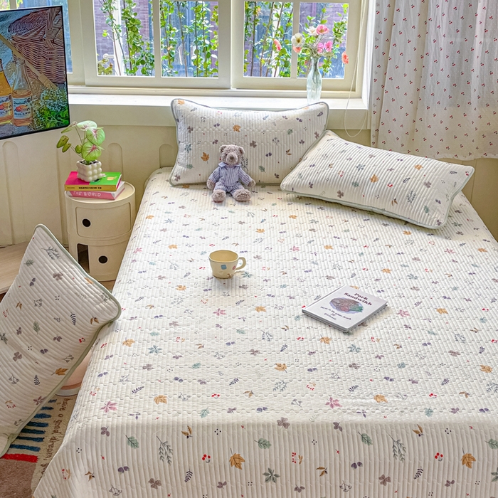 91家纺网 家纺一手货源 找家纺 857家居 2025新款针织双层纱床盖三件套 麦穗