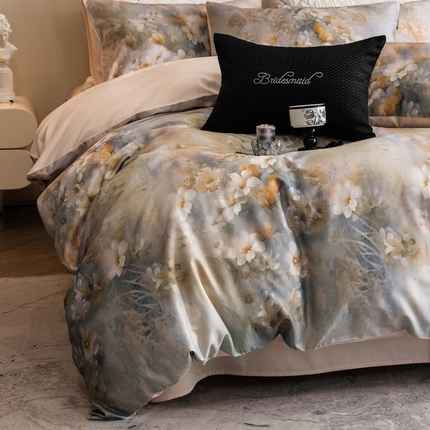 佳汐蓝家纺 2025新款春夏100贡缎长绒棉数码印花四件套 悠悠