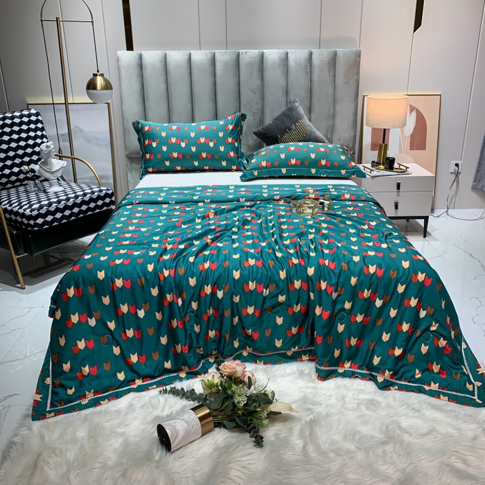 91家纺网 家纺一手货源 找家纺 棉生活家纺 2025新款春夏莫代尔天丝夏被 自由之旅-绿