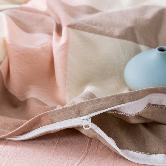 91家纺网 家纺一手货源 找家纺 玖弘家居 2025新款水洗棉单被套 蜜粉大格