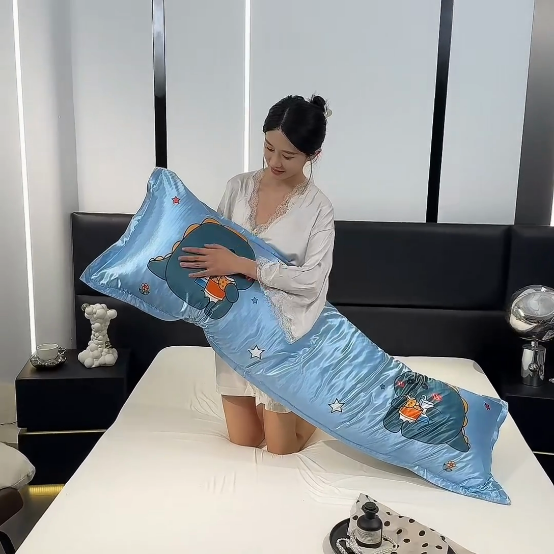 91家纺网 家纺一手货源 找家纺 梦舒羽 2025新款可水洗冰丝双人枕套凉爽情侣枕头套枕芯套 贪吃龙