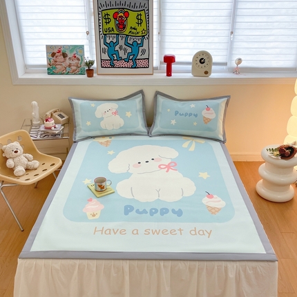 川悦生活 2025新款大版凉感冰丝席三件套 甜筒小狗