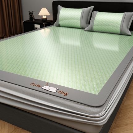 孩子王家纺2025新款轻柔丝凉席冰丝席-可爱小狗 床笠款-苹果绿