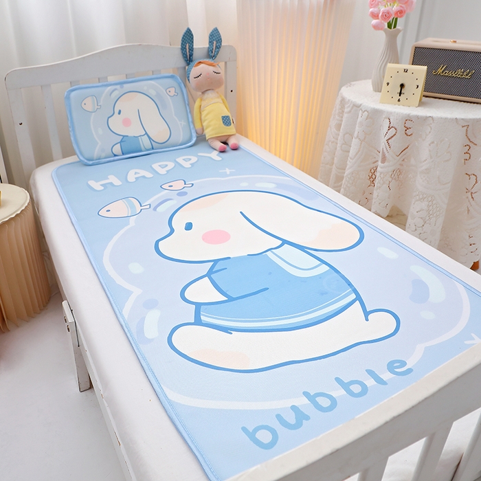 91家纺网 家纺一手货源 找家纺 八零年代 2025新品云柔牛奶丝儿童凉席套件蓝色小狗