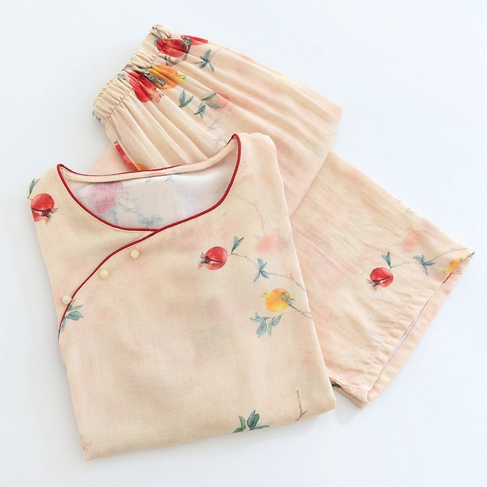 91家纺网 家纺一手货源 找家纺 洛兰沙家居馆【只代发】【只代发】 2025新款国风竹纤维鸟语花香春夏女睡衣大码长袖长裤自带凉感休闲套装 ls1307