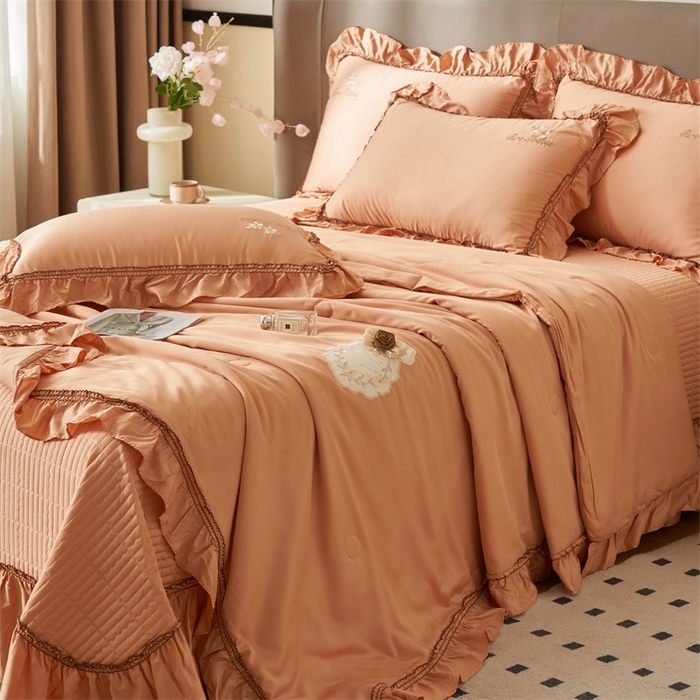 91家纺网 家纺一手货源 找家纺 恒爱家纺  2025新款莫代尔柔情似水多功能夏被床盖四件套			 			 爱玛橙