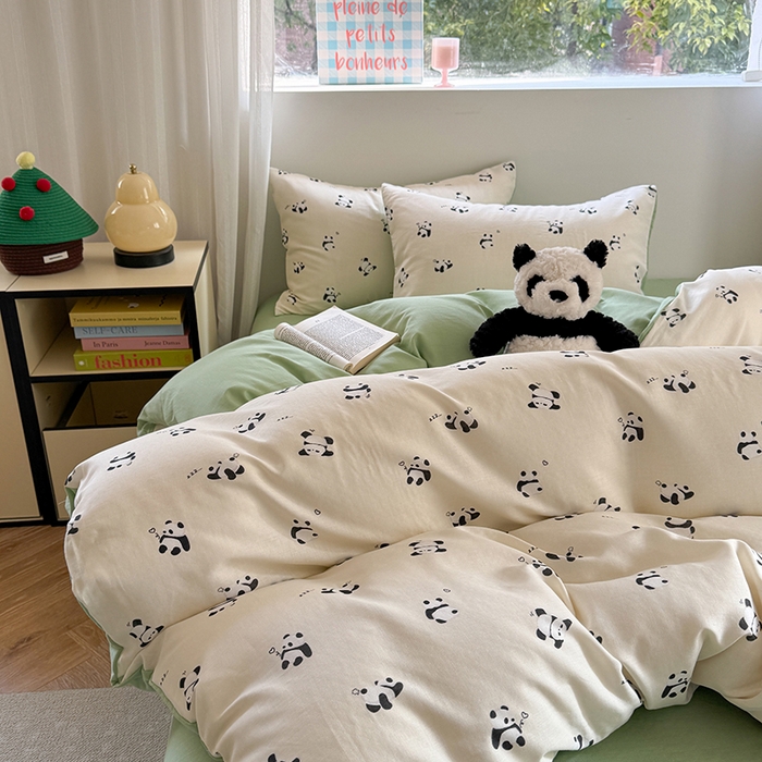 91家纺网 家纺一手货源 找家纺 2025新款全棉有氧双层纱四件套-卡通系列 熊猫仔仔