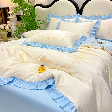 91家纺网 家纺一手货源 找家纺 （总）经年 2025年水洗真丝冰丝天丝韩版刺绣四件套直播爆款 一世系列