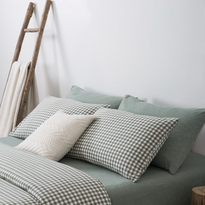 91家纺网 家纺一手货源 找家纺 玖弘家居 2025新款水洗棉单被套 绿小格