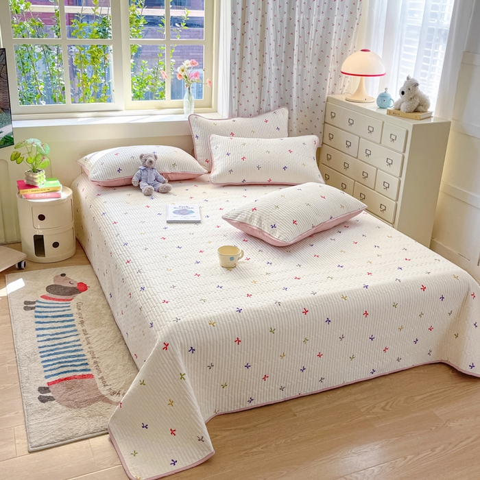 91家纺网 家纺一手货源 找家纺 （总）857家居 2025新款针织双层纱床盖三件套