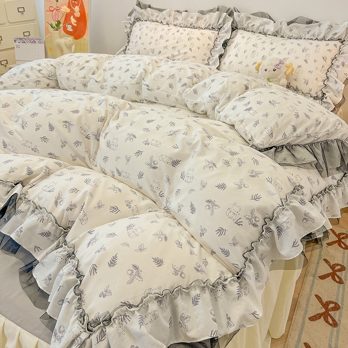 91家纺网 家纺一手货源 找家纺 （总）眠帛家居 2025新款A类皱皱纱蕾丝花边四件套