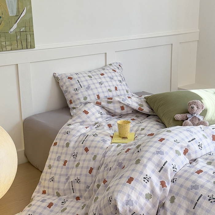 91家纺网 家纺一手货源 找家纺 2025新品全棉A类双层纱卡通风系列四件套 蛙蛙熊