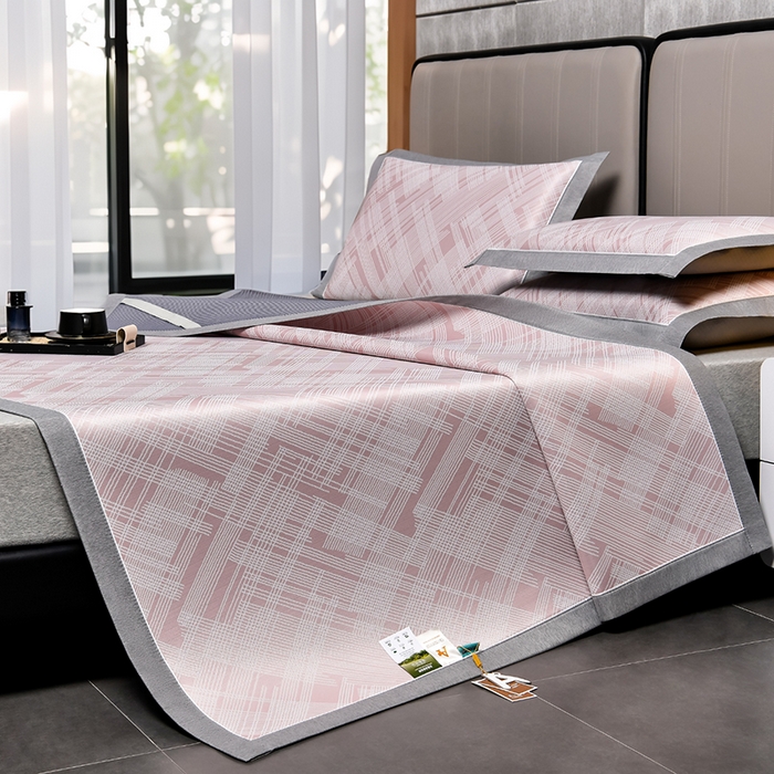 91家纺网 家纺一手货源 找家纺 小牛席业 2025新款简单生活-清凉冰丝席系列凉席藤席冰藤席冰丝席竹席空调席草席乳胶席豆豆席三件套 粉色