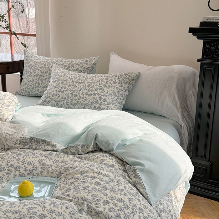 91家纺网 家纺一手货源 找家纺 2025新款全棉有氧双层纱四件套-碎花系列 悠然南山