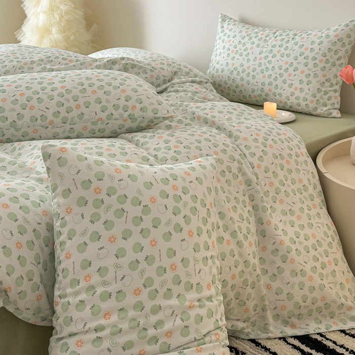 91家纺网 家纺一手货源 找家纺 塞纳 2026新款.全棉有氧双层纱四件套-场景二-大橘大利-绿