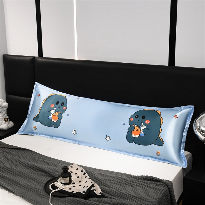 91家纺网 家纺一手货源 找家纺 梦舒羽 2025新款可水洗冰丝双人枕套凉爽情侣枕头套枕芯套 贪吃龙