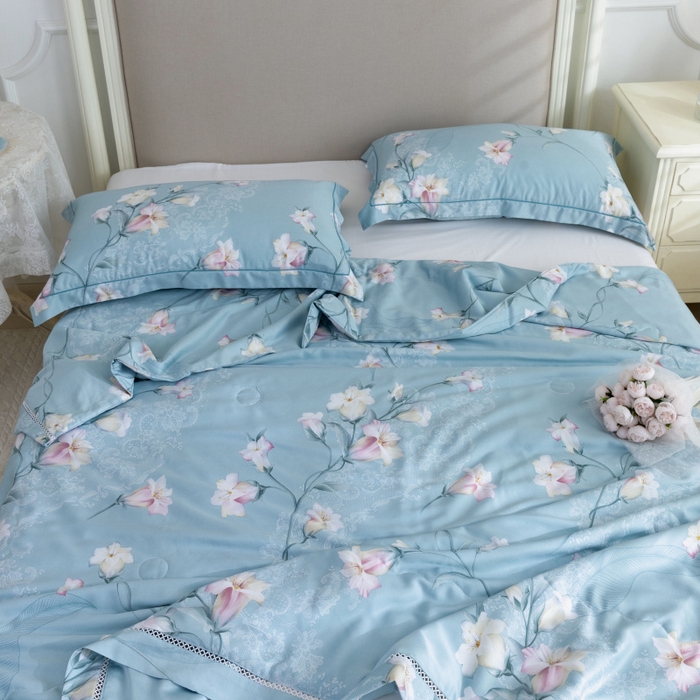 91家纺网 家纺一手货源 找家纺 棉生活家纺 2025新款春夏莫代尔天丝夏被 洛神蓝