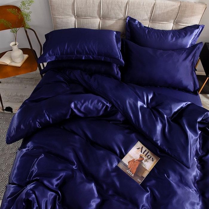 91家纺网 家纺一手货源 找家纺 经年 2025年特价款丝绸水洗冰丝四件套-单被套 直播爆款 深蓝